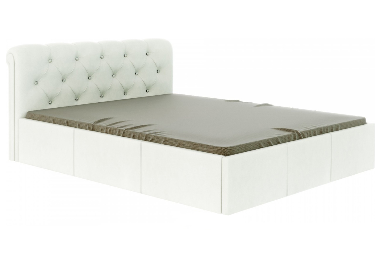 Кровать Калипсо с подъемным механизмом 160х200 стразы, Белый кожзам