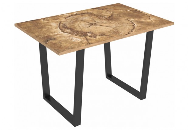 Стол обеденный 10 Bergamo прямоугольный, Рисунок срез дерева/Черный металл