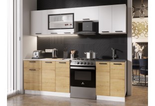 Кухня Хозяюшка 2,4 Белый гладкий/дуб вотан ЛДСП