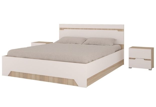 Спальня Анкенес (2 прикроватные тумбы + кровать) сонома, белый софт