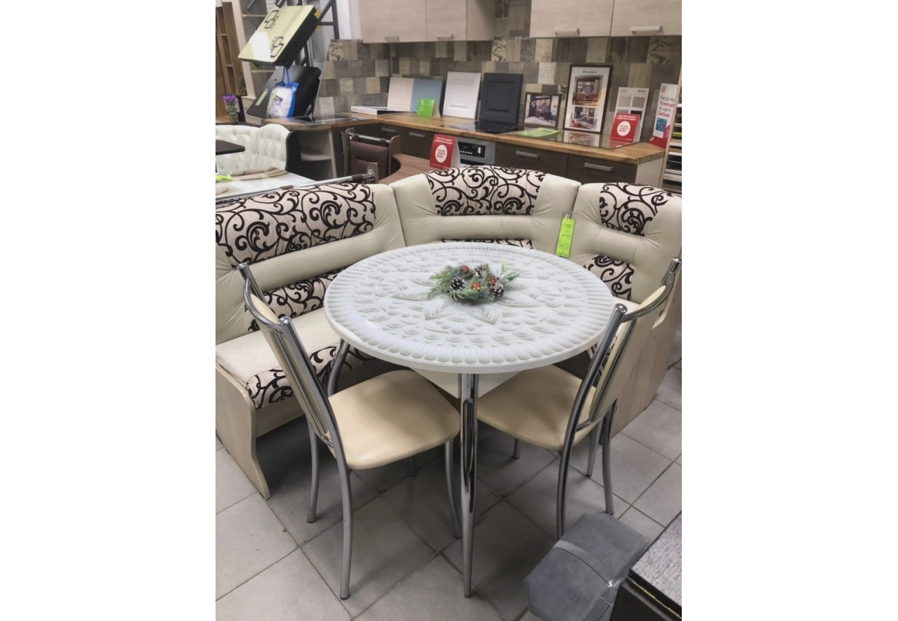 Стол круглый 850 Хром, Стекло H082, Белый