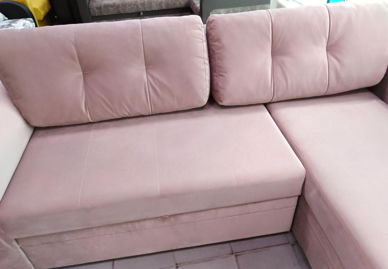 Диван-кровать угловой Аврора правый угол нежно-розовый