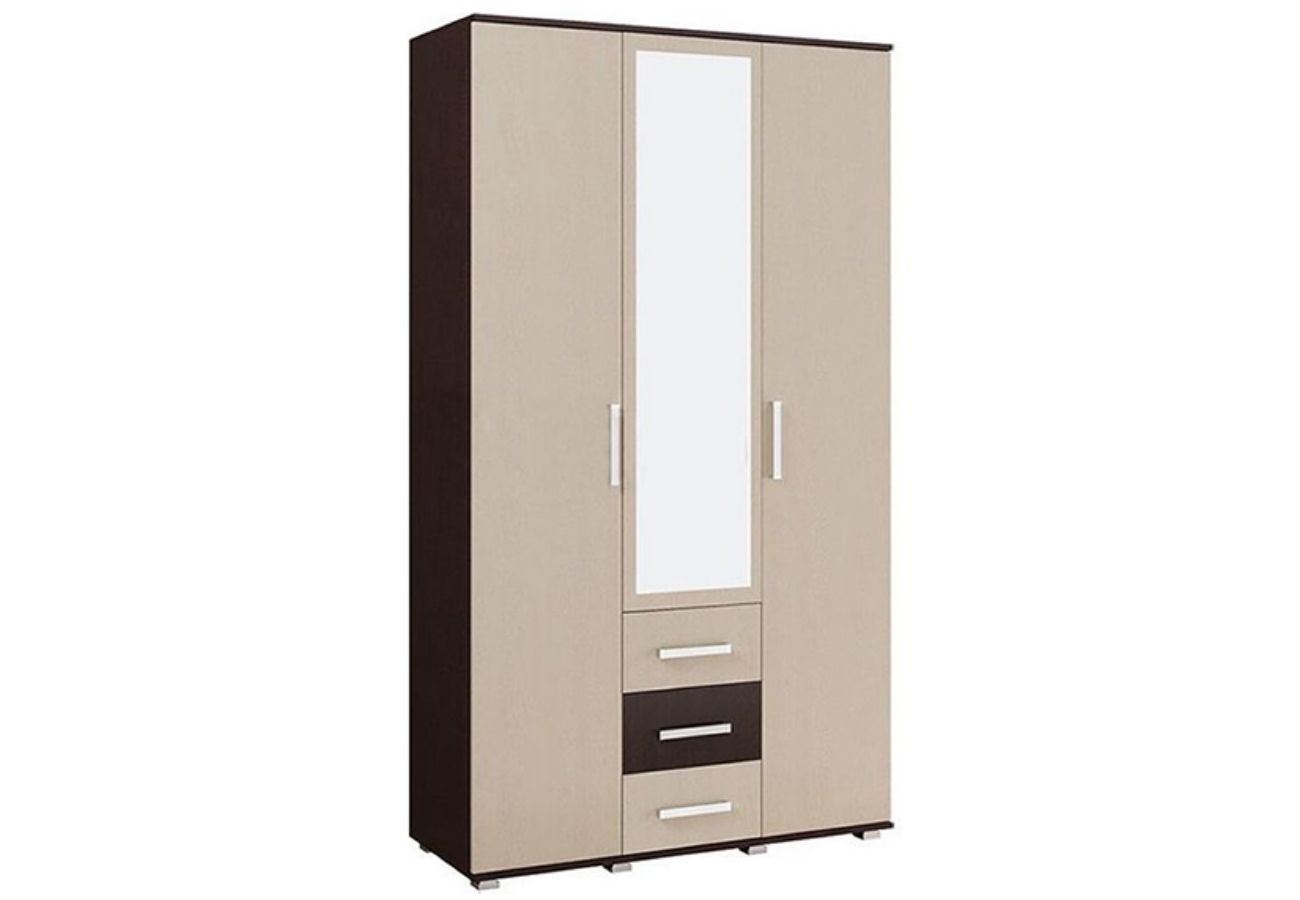 Шкаф 3-х дверный с зеркалом Белла дуб беленый / венге