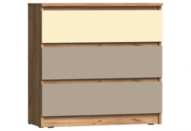Челси Color Комод 3 ящика (800) (Слоновая кость/Глиняный серый/Дуб крафт)