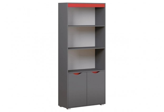 Неаполь Стеллаж с дверками (Графит, красный)