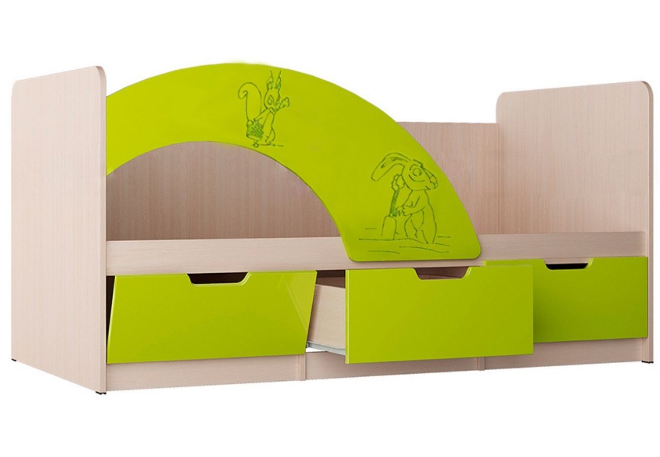 Кровать детская с ящиками Маша 160х80 см зеленый, дуб беленый