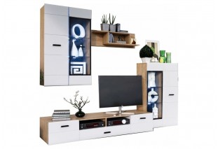 Гостиная Нэнси NEW Вариант №1 (ЛДСП) (Белый глянец холодный, Сонома)