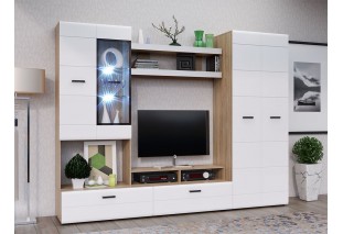 Гостиная Нэнси NEW Вариант №4 (ЛДСП) (Белый глянец холодный, Сонома)