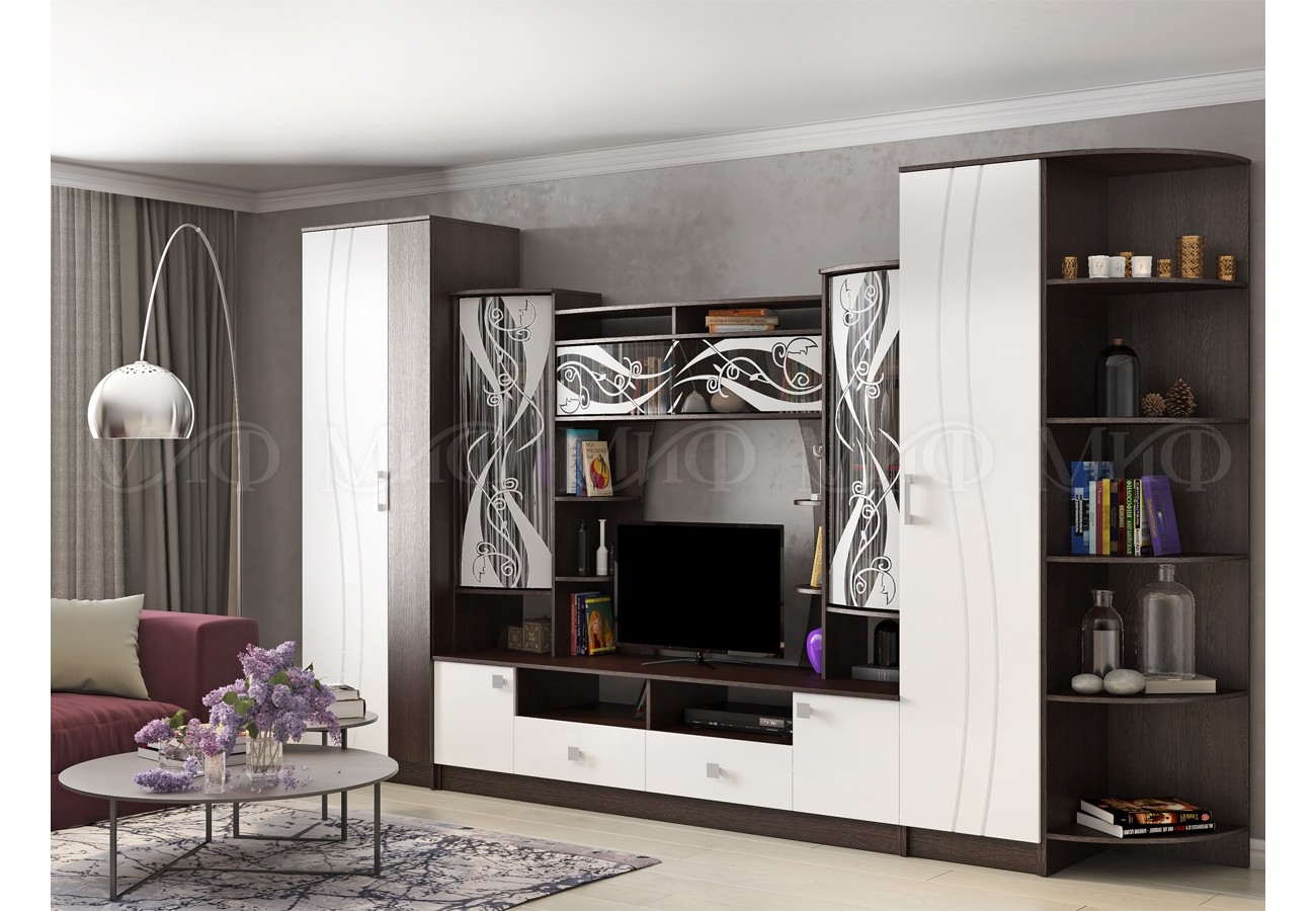 Женева Шкаф бельевой (гостиная) (Белый глянец холодный, венге)