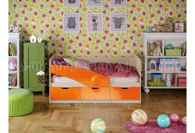 Кровать Бабочки 1,6*0,8м (Оранжевый металлик/Дуб Крафт Белый)