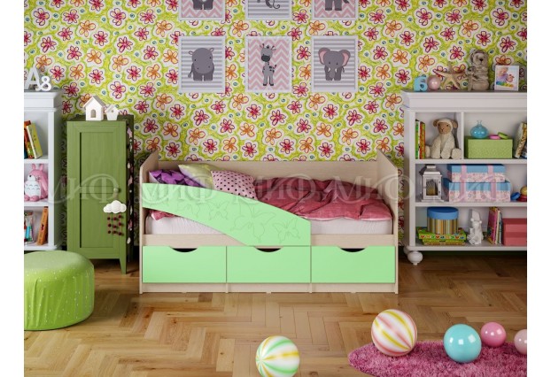 Кровать Бабочки 1,8*0,8м (Салатовый/Дуб Крафт Белый)