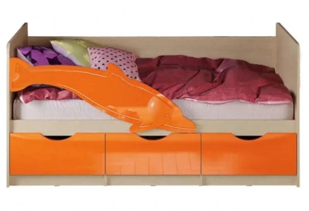 Кровать Дельфин №1 2,0*0,8м (Оранжевый металлик, дуб беленый)