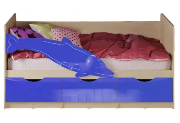 Кровать Дельфин №1 1,6*0,8м (Синий металлик/Дуб Крафт Белый)