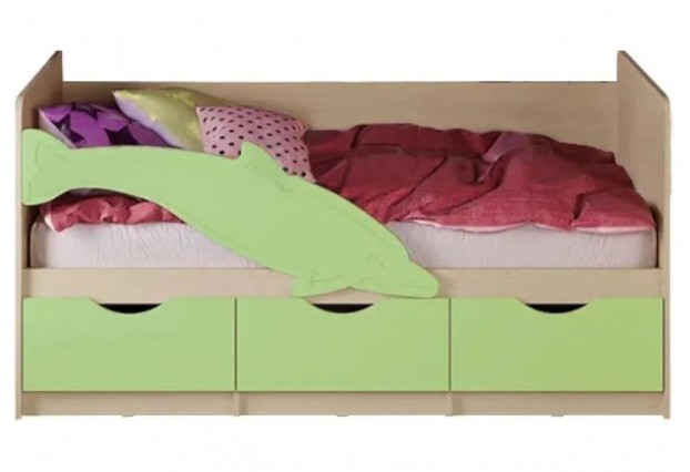 Кровать Дельфин 2,0*0,8м (Салатовый, дуб беленый)