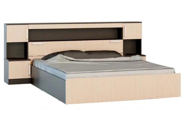 Бася Кровать 1,6м с надстройкой с тумбами (дуб беленый/венге)