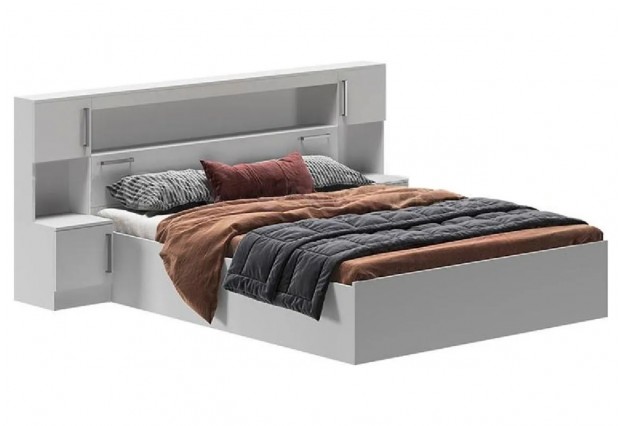 Бася Кровать 1,6м с надстройкой с тумбами (Белый)