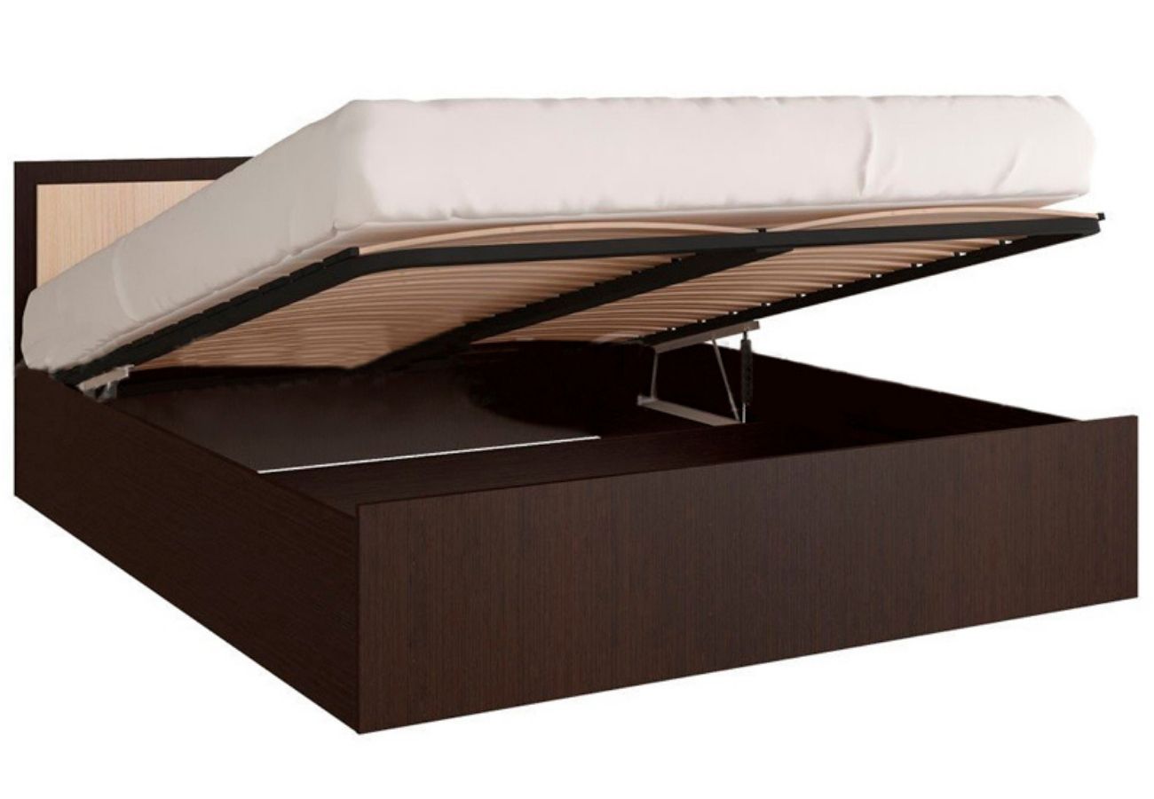Кровать двуспальная с подъемным механизмом Фиеста 160 см дуб беленый, венге