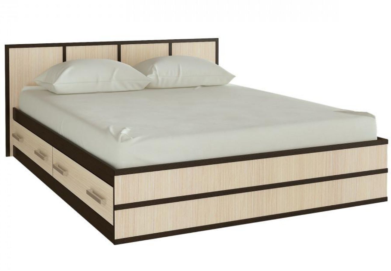 Кровать двуспальная с ящиками Сакура 140 см дуб беленый, венге