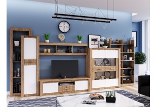 Гостиная Терра Вариант №3 (Белый глянец холодный/дуб сонома, дуб сонома)