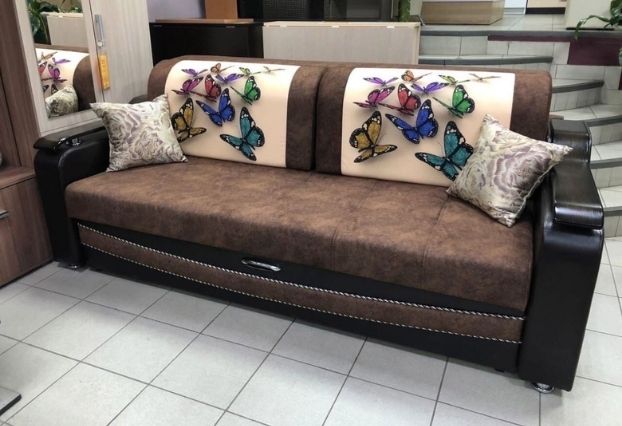 Диван-кровать Лидер коричневый, бабочки