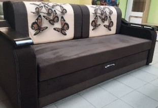 Диван-кровать Лидер коричневый, бабочки