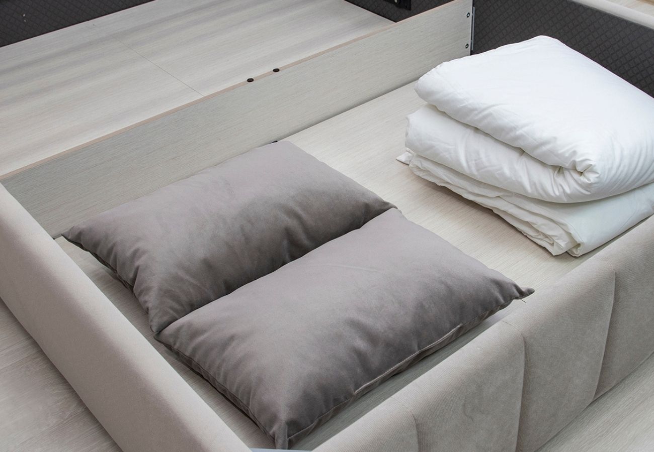 Кровать Алаво с подъемным механизмом 140 см светлый кварцевый, серый