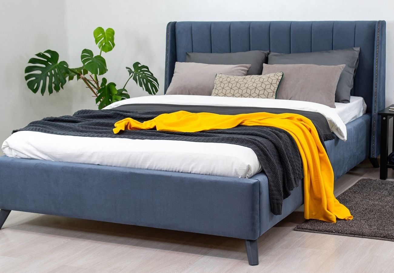 Кровать Савис с подъемным механизмом 140 см серо-синий