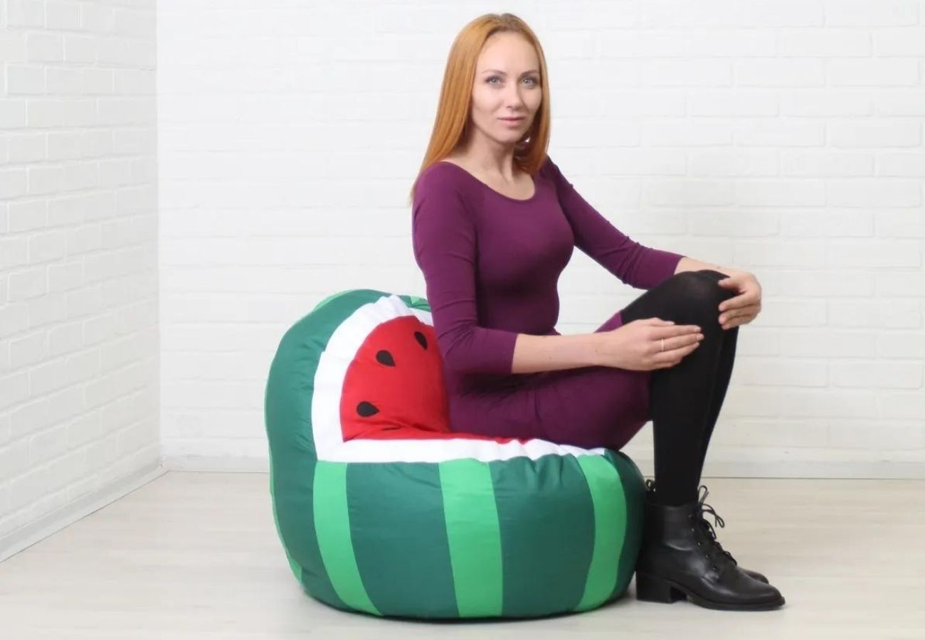 Кресло-мешок арбуз детский L Зеленый, красный