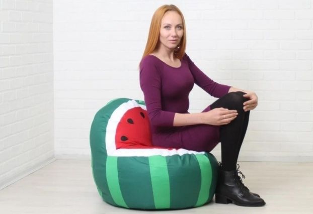Кресло-мешок арбуз детский L Зеленый, красный