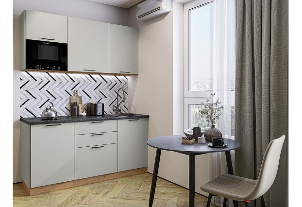 Кухонный гарнитур Лайт-01 Special Grey, Дуб Вотан 160 см, столешница Кварцит Неро