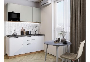 Кухонный гарнитур Лайт-01 Special Grey/Special White, Дуб Вотан 160 см, столешница Черный детройт