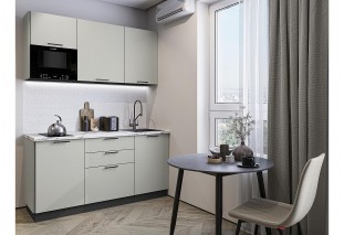 Кухонный гарнитур Лайт-01 Special Grey, Graphite 160 см, столешница Гранит белый