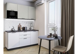 Кухонный гарнитур Лайт-01 Special Grey/Special White, Graphite 160 см, столешница Мрамор черный