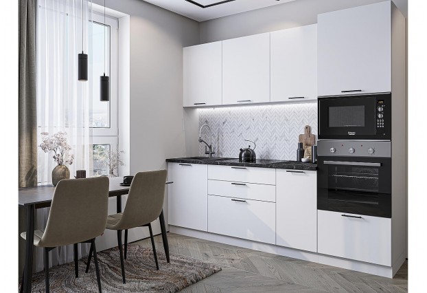 Кухонный гарнитур Лайт-02 Special White, Белый 240 см, столешница Кварцит Неро