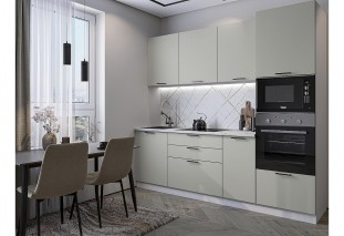 Кухонный гарнитур Лайт-02 Special Grey, Белый 240 см, столешница Пирит светлый