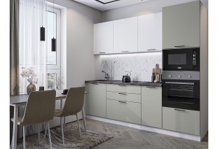 Кухонный гарнитур Лайт-02 Special White/Special Grey, Белый 240 см, столешница Мрамор серый