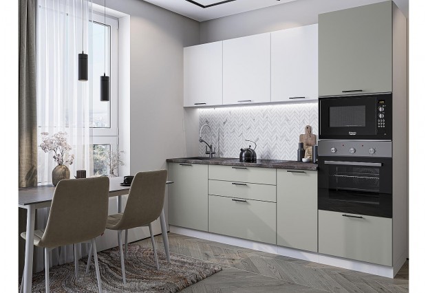 Кухонный гарнитур Лайт-02 Special White/Special Grey, Белый 240 см, столешница Мрамор серый