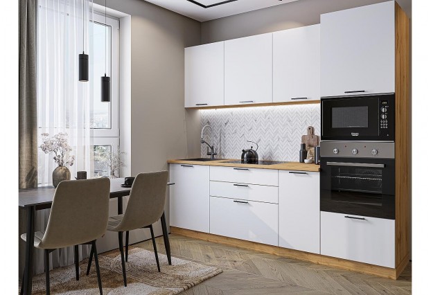 Кухонный гарнитур Лайт-02 Special White, Дуб Вотан 240 см, столешница Дуб сонома