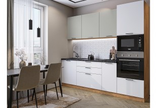 Кухонный гарнитур Лайт-02 Special Grey/Special White, Дуб Вотан 240 см, столешница Кварцит Неро