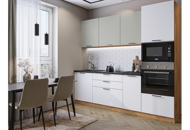 Кухонный гарнитур Лайт-02 Special Grey/Special White, Дуб Вотан 240 см, столешница Кварцит Неро