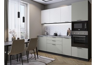 Кухонный гарнитур Лайт-02 Special White/Special Grey, Graphite 240 см, столешница Снежный мрамор