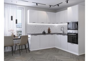 Кухонный гарнитур Лайт-03 Special White, Белый 210/220 см, столешница Мрамор серый