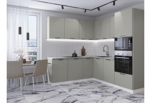 Кухонный гарнитур Лайт-03 Special Grey, Белый 210/220 см, столешница Кварц белый