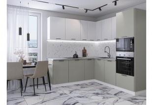 Кухонный гарнитур Лайт-03 Special White/Special Grey, Белый 210/220 см, столешница Кварцит Бьянко