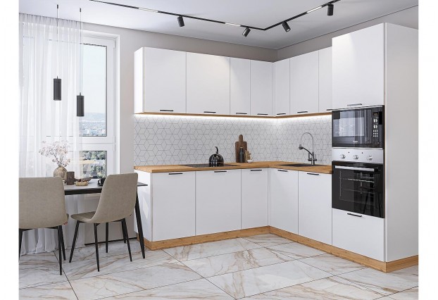 Кухонный гарнитур Лайт-03 Special White, Дуб Вотан 210/220 см, столешница Дуб натуральный