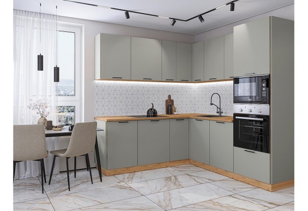 Кухонный гарнитур Лайт-03 Special Grey, Дуб Вотан 210/220 см, столешница Дуб натуральный