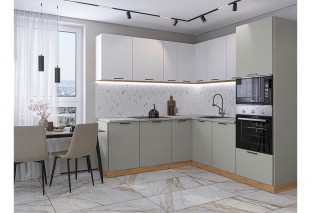 Кухонный гарнитур Лайт-03 Special White/Special Grey, Дуб Вотан 210/220 см, столешница Кварцит Бьянко