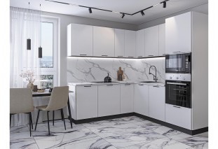 Кухонный гарнитур Лайт-03 Special White, Graphite 210/220 см, столешница Гранит белый