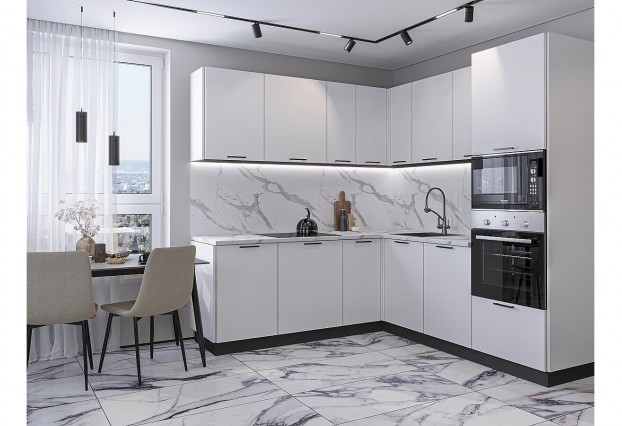 Кухонный гарнитур Лайт-03 Special White, Graphite 210/220 см, столешница Гранит белый