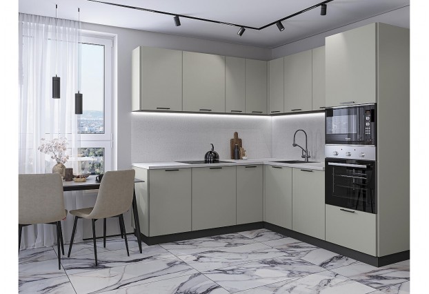 Кухонный гарнитур Лайт-03 Special Grey, Graphite 210/220 см, столешница Антарес